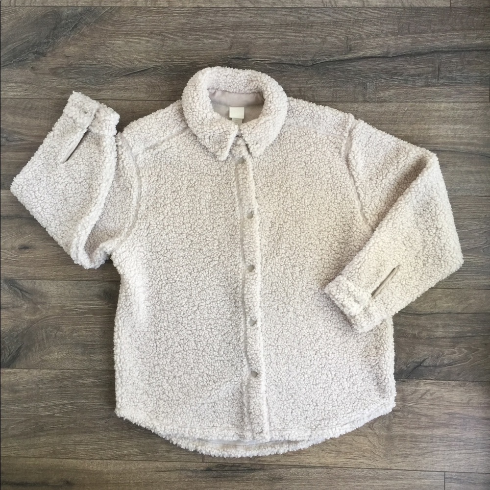 H&M Oversized Women's Fleece Sherpa Ivory Jacket S